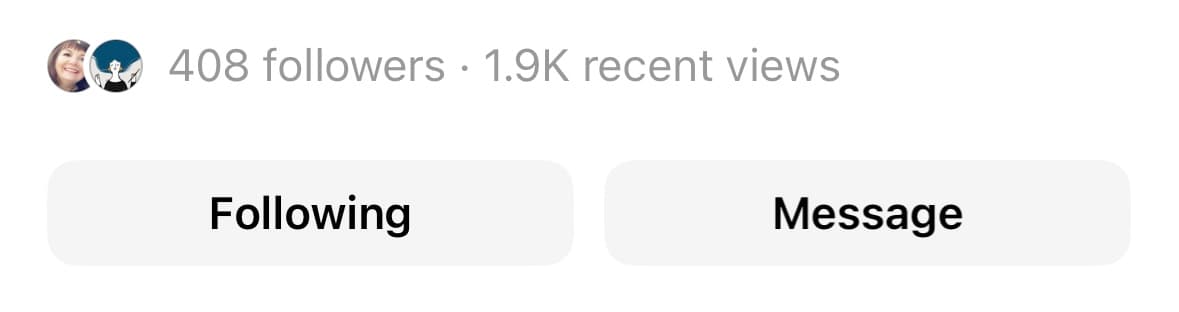 Elizabeth's Threads profile bar reading 408 followers and 1.9K recent views